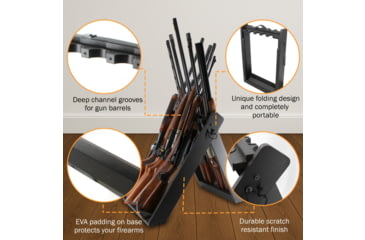 Image of Rush Creek Creations Deer Camp Portable 10 Gun Folding Storage Rack, Black, 38-0238