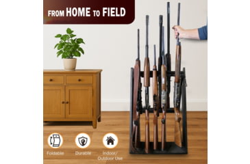 Image of Rush Creek Creations Deer Camp Portable 10 Gun Folding Storage Rack, Black, 38-0238