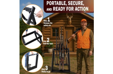Image of Rush Creek Creations Deer Camp Portable 10 Gun Folding Storage Rack, Black, 38-0238