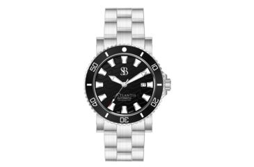 Image of Smith &amp; Bradley Watches Atlantis A2 Ceramic Automatic Watch, 44mm Silver 316L Stainless Steel Case, Black Dial, Unisex, ATC302