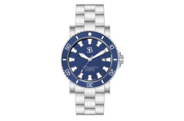 Image of Smith &amp; Bradley Watches Atlantis A2 Ceramic Automatic Watch, 44mm Silver 316L Stainless Steel Case, Blue Dial, Unisex, ATC301