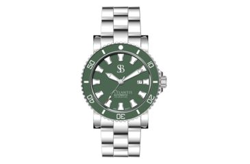 Image of Smith &amp; Bradley Watches Atlantis A2 Ceramic Automatic Watch, 44mm Silver 316L Stainless Steel Case, Green Dial, Unisex, ATC303