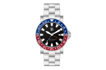 Image of Smith &amp; Bradley Watches Atlantis A2 Ceramic Quartz Watch GMT, 44mm Silver 316L Stainless Steel Case, Pepsi Dial, Unisex, ATC202
