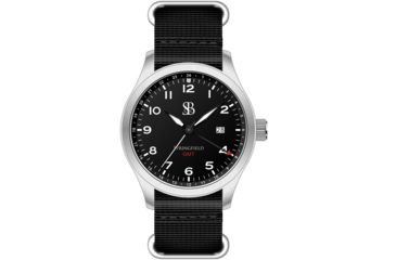 Image of Smith &amp; Bradley Watches Springfield GMT Watch, Silver Case/Black Dial, 44mm, SPR101