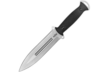 Image of S-TEC Framelock Cleaver Blade Knife Fixed Blade Knife, 12in Overall, 7in Satin Double Edge 8Cr13Mov SS Blade, Black Textured G10 Handle, Black Nylon Sheath, T22010