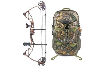 Image of SA Sports Outdoor Gear Vulcan Compound Bow, Pkg. 17-31 in. 15-70 lbs RH, 571 W/ Vanguard Xl Hunting Backpack-Realtree Camo, 65785-KIT3