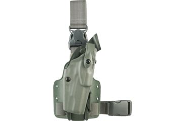 Image of Safariland ALS Tactical Holster w/ Quick Release Leg Harness, Right Hand, STX Foliage Green Leg Shroud Single Strap Molle locking System receiver Plate and Locking Fork 6305-53-541-SP10-MS15-MS18