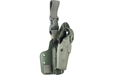 Image of Safariland ALS Tactical Holster w/ Quick Release Leg Harness, Right Hand, STX Foliage Green Leg Shroud Single Strap Molle locking System receiver Plate and Locking Fork 6305-53-541-SP10-MS15-MS18