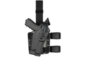 Image of Safariland Model 6304RDS-SP10 ALS/SLS Drop Leg Holster, S&amp;W M&amp;P 9mm/.40 &amp; M&amp;P 2.0 .40 only w/Sure Fire X300, Right Hand, STX Plain, Single Strap, Drop Flex Adapter, Black, 6304RDS-2192-131-MS25