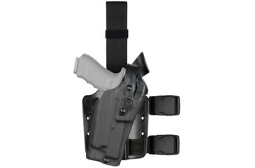 Image of Safariland Model 6304RDS-SP10 ALS/SLS Drop Leg Holster, S&amp;W M&amp;P 9L 5in w/o Thumb Safety w/SF X200/X300, RH, STX Plain, No Thumb Safety, Single Strap, Drop Flex Adapter, Black, 6304RDS-8192-132-MS25