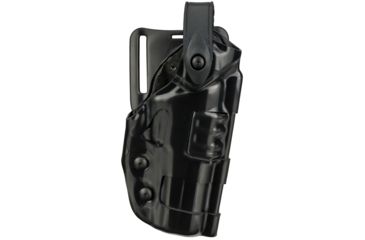 Image of Safariland Raptor Level III, Mid-Ride UBL, Right Hand, STX Hi-Gloss Black Hood Guard Installed 6270-93-491-H