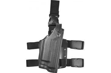 Image of Safariland SLS Tactical Holster w/ Quick Release Leg Harness, Right Hand, STX Tactical Black Leg Shroud Single Strap 6005-74-121-SP10