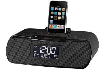 Image of Sangean AM/FM-RDS Digital Atomic Clock Radio with iPod Dock, Large LCD Display, Black RCR-10 BK