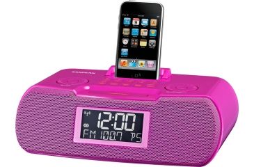 Image of Sangean AM/FM-RDS Digital Atomic Clock Radio with iPod Dock, Large LCD Display, Pink RCR-10 PK
