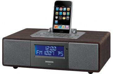 Image of Sangean AM/FM-RDS Receiver, iPod Dock, AUX-IN, Line-Out, Clock/Alarm, Remote, Dark Walnut WR-5