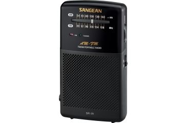 Image of Sangean AM/FM Stereo, Analog Tuning + Earbuds + Neckstrap, Black SR-35