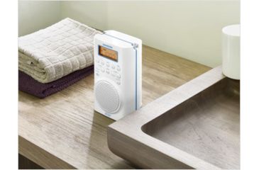 Image of Sangean AM/FM/WX Waterproof Shower Radio Vertical Compact Design, White, Small, H-205
