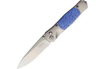 Image of Santa Fe Stoneworks Tesoro Button Lock Folding Knife, 3.5in Closed, 2.75in Satin Vg-10 SS Blade, Titanium Bolster, Thumb Stud, Pocket Clip, Blue Brain Coral Handle, JS01BLUE BRAIN CORAL