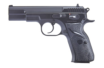 Image of Sarsilmaz SAR-2000 Pistol, 9mm Luger, 4.5in barrel, matte black steel frame, black polymer grip, recoil operated semi-automatic, fixed white 3-dot, 17 round magazine, SZSAR20009MM4.51FRRMPG