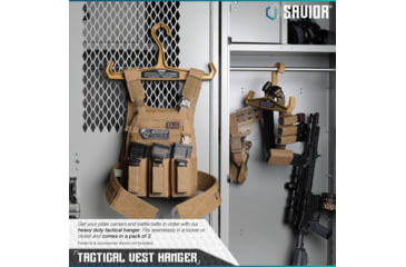 Image of Savior Equipment Tactical Vest Hanger, 2 Pack, RAL 8000 Tan, 16in L x 8.5in H x 1in D, HAN-150V1-2P-TN
