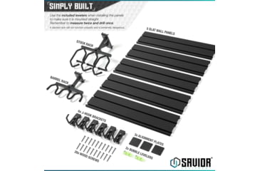 Image of Savior Equipment Wall Rack System 5 Panel Kit w/Attachments, Black, 24x30.25x0.63in, WRS-HALF-A3P6-BK