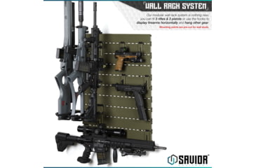 Image of Savior Equipment Wall Rack System 5 Panel Kit w/Attachments, OD Green, 24in x 30.25in x 0.63in, OD Green, 24in x 30.25in x 0.63in, WRS-HALF-A3P6-OG