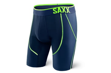 Image of Saxx Strike Long Leg Boxer - Men's-Navy/Neon Green-Small