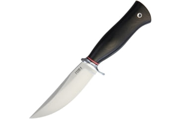 Image of Scagel Small Hunter Canvas Fixed Blade Knife, 9.25in Overall, 4.5in Satin A2 Tool Steel Drop Point, Black Canvas Micarta Handle, Nickel Silver Guard, Brown Leather Belt Sheath, Black, 15 111-MBC