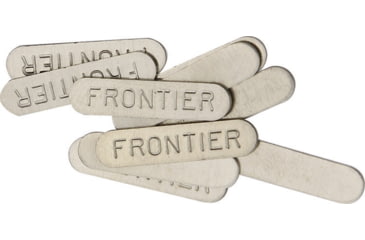 Image of Schrade Frontier Shield, Oval Design, Nickel Silver Finish, 11/16in Overall, Embossed Frontier, Package Of 10, S412