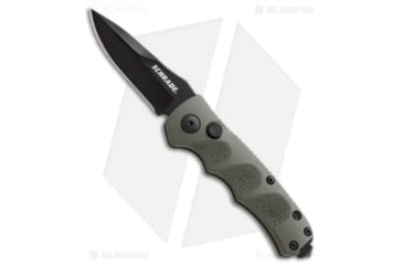 Image of Schrade Mini Extreme Survival Automatic Folding Knife, 2.50in, Stainless Steel, Spear Point Blade, Aluminum OD Green Handle, SC60MOD, Black/OD Green, 6.25in, BHQ-26188