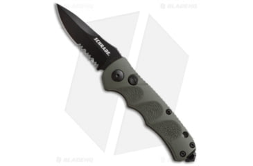 Image of Schrade Mini Extreme Survival Automatic Folding Knife, 2.50in, Stainless Steel, Spear Point Blade, Aluminum OD Green Handle, SC60MODS, Black/OD Green, 6.25in, BHQ-26842