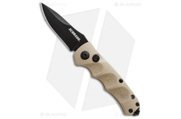 Image of Schrade Mini Extreme Survival Automatic Folding Knife, 2.50in, Stainless Steel, Spear Point Blade, Aluminum Tan Handle, SC60MBR, Black/Tan, 6.25in, BHQ-26181