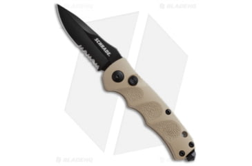 Image of Schrade Mini Extreme Survival Automatic Folding Knife, 2.50in, Stainless Steel, Spear Point Blade, Aluminum Tan Handle, SC60MBRS, Black/Tan, 6.25in, BHQ-26178