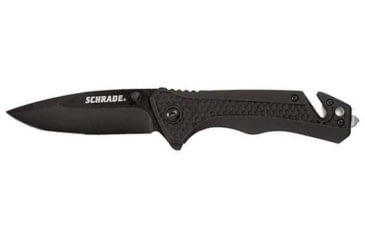 Image of Schrade SCH704CP w/Cutter Blk Folding Knives, 3.25 in, 9Cr18MoV Stainless Steel, Drop Point, Black, Aluminum, Rubber, 1084288