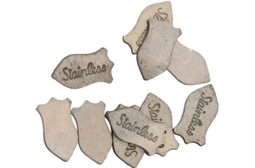 Image of Schrade SS Shield, Badge Design, Nickel Silver Finish, 7/16in Overall, Smooth On One Side, SS In Cursive Lettering On Other Side, Package Of 10, S400