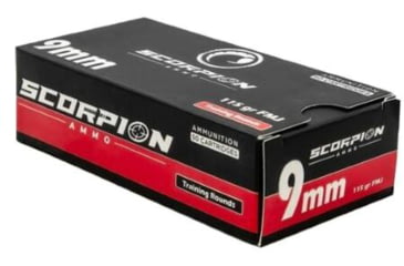 Image of Scorpion 9mm Luger 115 Grain Full Metal Jacket Brass Cased Pistol Ammo, 50 Rounds, 9115FMJ-T50