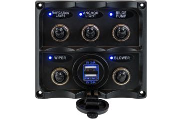 Image of Sea-Dog Water Resistant Toggle Switch Panel w/USB Power Socket - 5 Toggle 77905