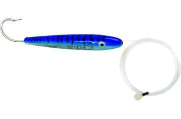 Image of Sea Striker Rigged Cedar Plug 4&quot;, 8/0 Hook, 8 ft 100 Lb Mono Leader, Blue Mackerel, 4077R