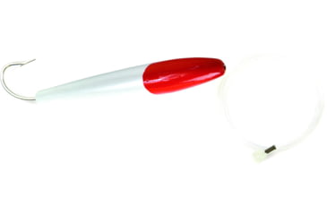 Image of Sea Striker Rigged Cedar Plug 4&quot;, 8/0 Hook, 8 ft 100 Lb Mono Leader, Red Head/White Body, 491
