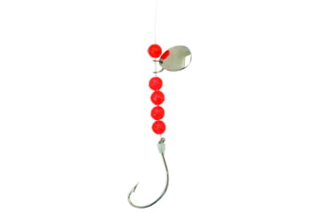 Image of Sea Striker Snelled Hooks Nickel Wide Gap, 12in Leader, Red Beads Nickel Spinner, Size 6, 4 per Pack, S503R-6