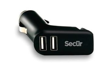 Image of Secur Car Charger w/2 USB Outlets and Seatbelt Cutter, Black SP-4006