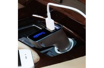 Image of Secur Car Charger w/2 USB Outlets and Seatbelt Cutter, Black SP-4006