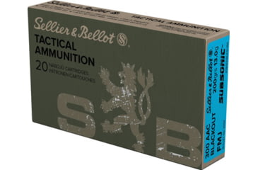 Image of Sellier &amp; Bellot Subsonic .300 AAC Blackout 200 Gain Full Metal Jacket Subsonic Brass Cased Rifle Ammo, 20 Rounds, SB300BLKSUBA