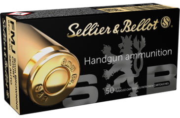 Image of Sellier &amp; Bellot .380 ACP/9mm Browning Court, 92 Grain Full Metal Jacket Brass Cased Centerfire Pistol Ammo, 50 Rounds, V312222