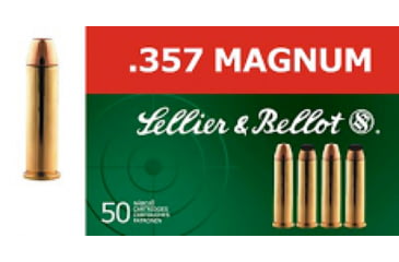 Image of Sellier &amp; Bellot 357 Magnum 158 Grain Lead Flat Nose Brass Cased Pistol Ammo, 50 Rounds, SB357L