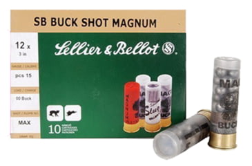 Image of Sellier &amp; Bellot SB 12 Gauge 15 Pellet 3in Shotgun Buckshot Ammo, 1.875oz, 10 Rounds, SB12BSA