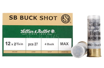 Image of Sellier &amp; Bellot SB 12 Gauge 27 Pellet 2.75in Shotgun Buckshot Ammo, 1.25oz, 25 Rounds, SB12BSB