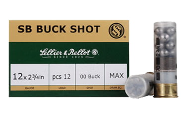 Image of Sellier &amp; Bellot SB 12 Gauge 27 Pellet 2.75in Shotgun Buckshot Ammo, 1.25oz, 10 Rounds, SB12BSD