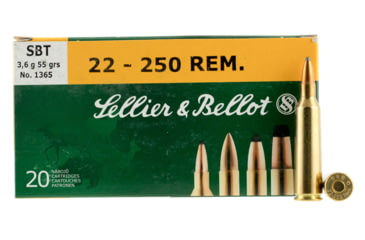 Image of Sellier &amp; Bellot 22-250 Remington 55 Grain Spitzer Boat Tail Rifle Ammo, 20 Rounds, SB22250A