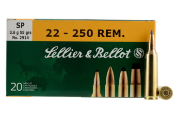 Image of Sellier &amp; Bellot 22-250 Remington 55 Grain Soft Point Rifle Ammo, 20 Rounds, SB22250B